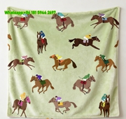 Hermes Colorful Jockey & Horse Racing Pattern Flannel Sofa Throw Blanket IMG_5441